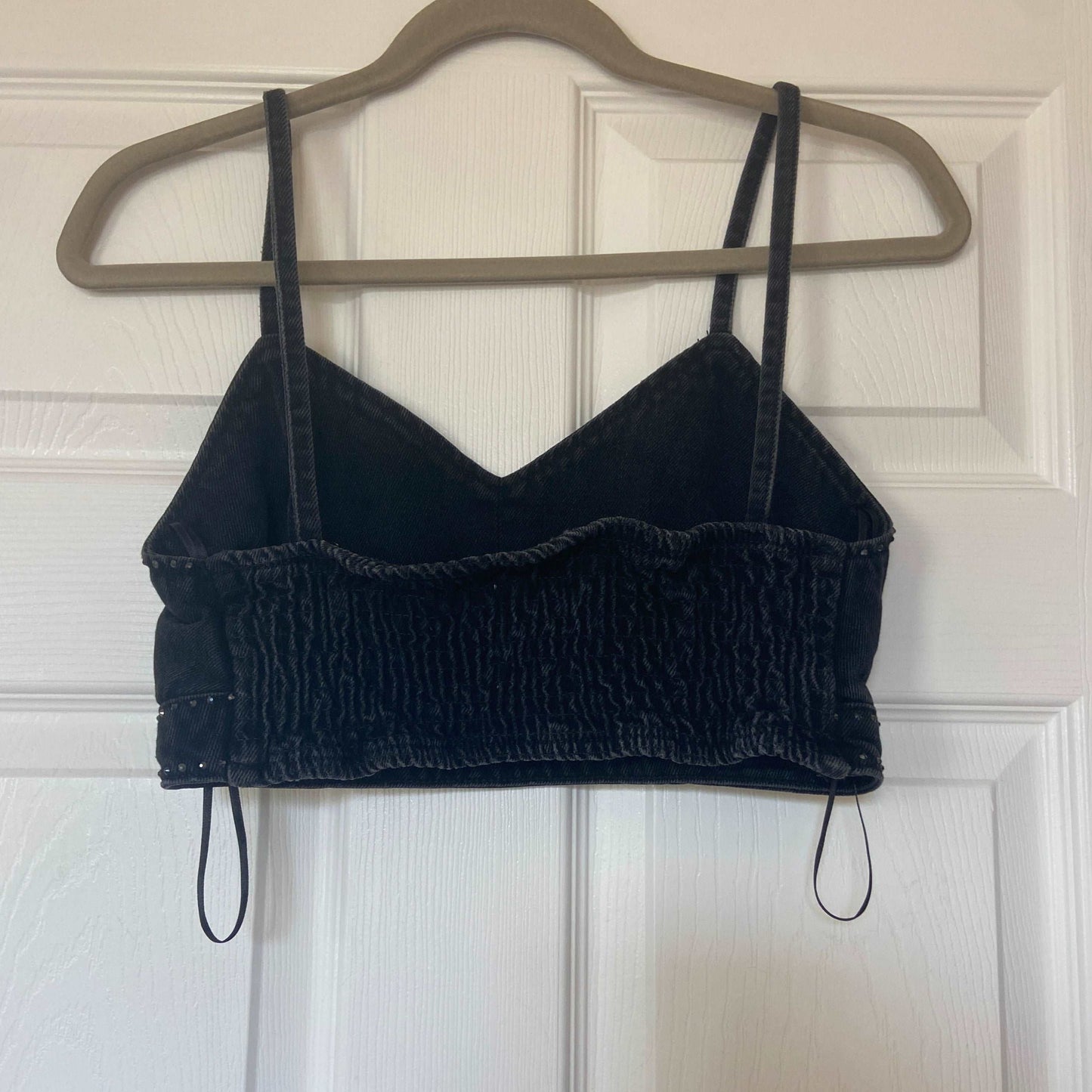 Black Studded Denim Crop Top by Zara Size M