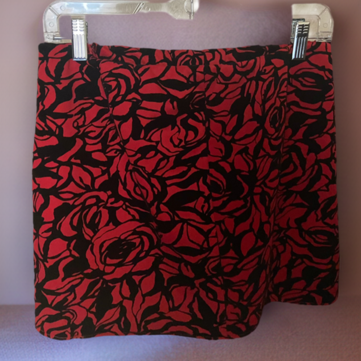 Upcycled Red & Black Rose Skirt Size 4