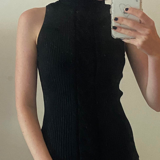 1990's Cache Black Sleeveless Turtleneck Size M