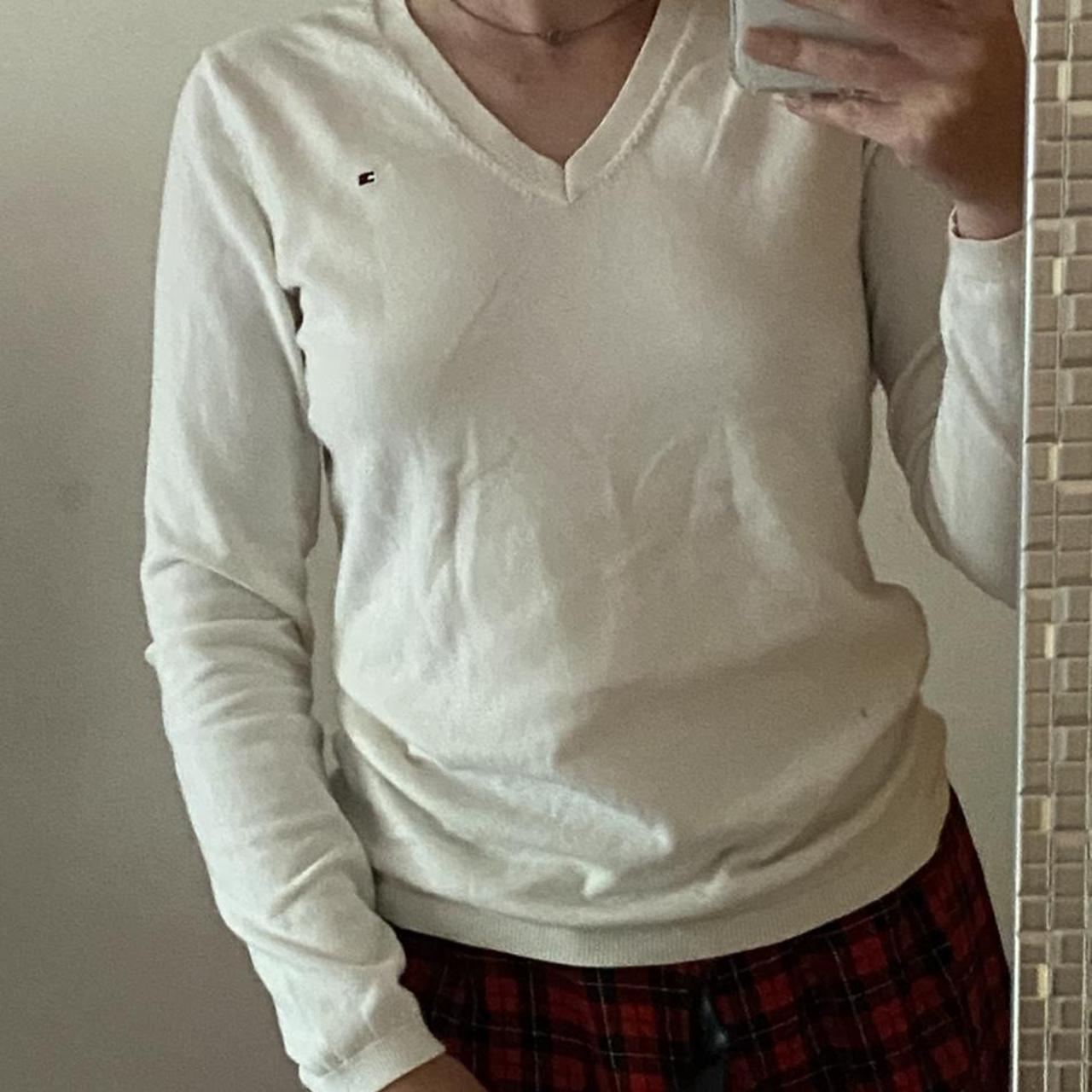 Tommy Hilfiger White V-Neck Sweater Size M